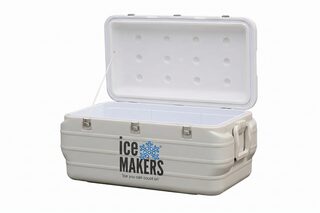 Medium ice cooler rental (135 L, 14-16 bags) filled with ice, Jamaica